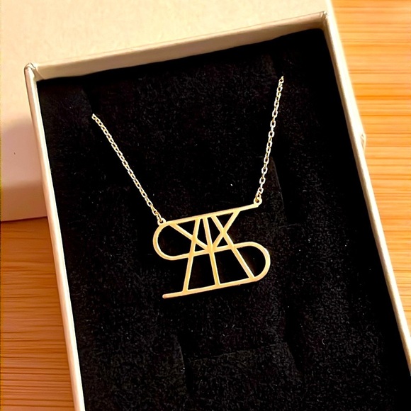 Brand New 14K Gold Plated Sterling Silver Geometric Unique “S” Monogram Necklace - Picture 4 of 15